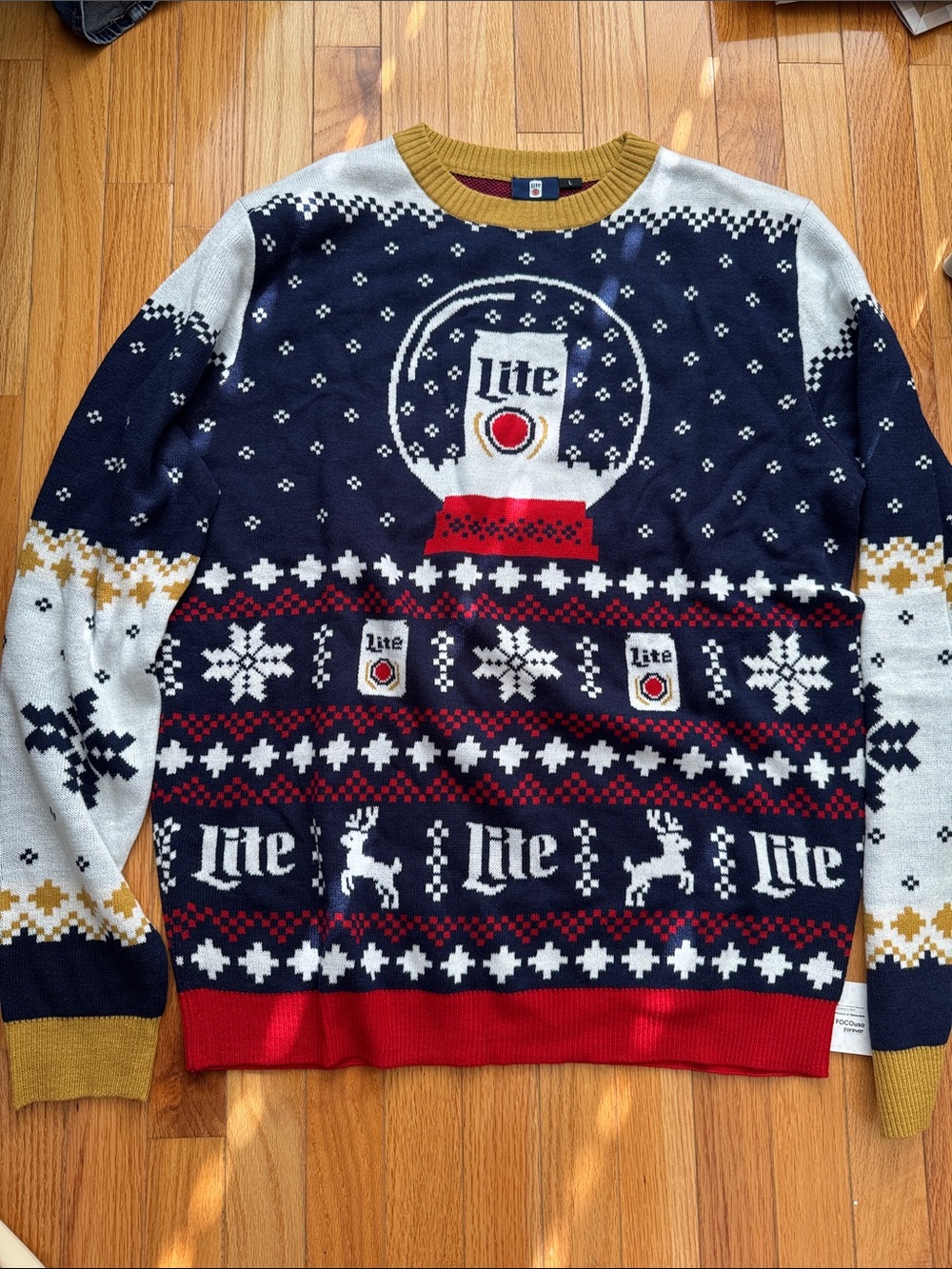Branded Men’s Crewneck Holiday Sweater in Navy, Red, White